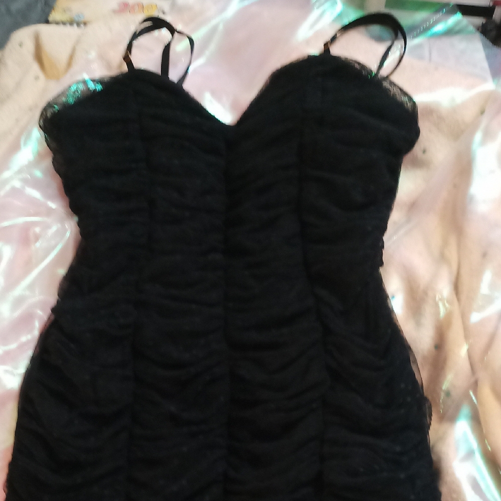 Elegant Black Ruched Gothic Dress XL